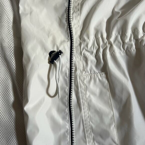 Tommy Hilfiger White Hooded Rain Jacket XL | Logo Sleeve Preppy Windbreaker Coat - Picture 9 of 11